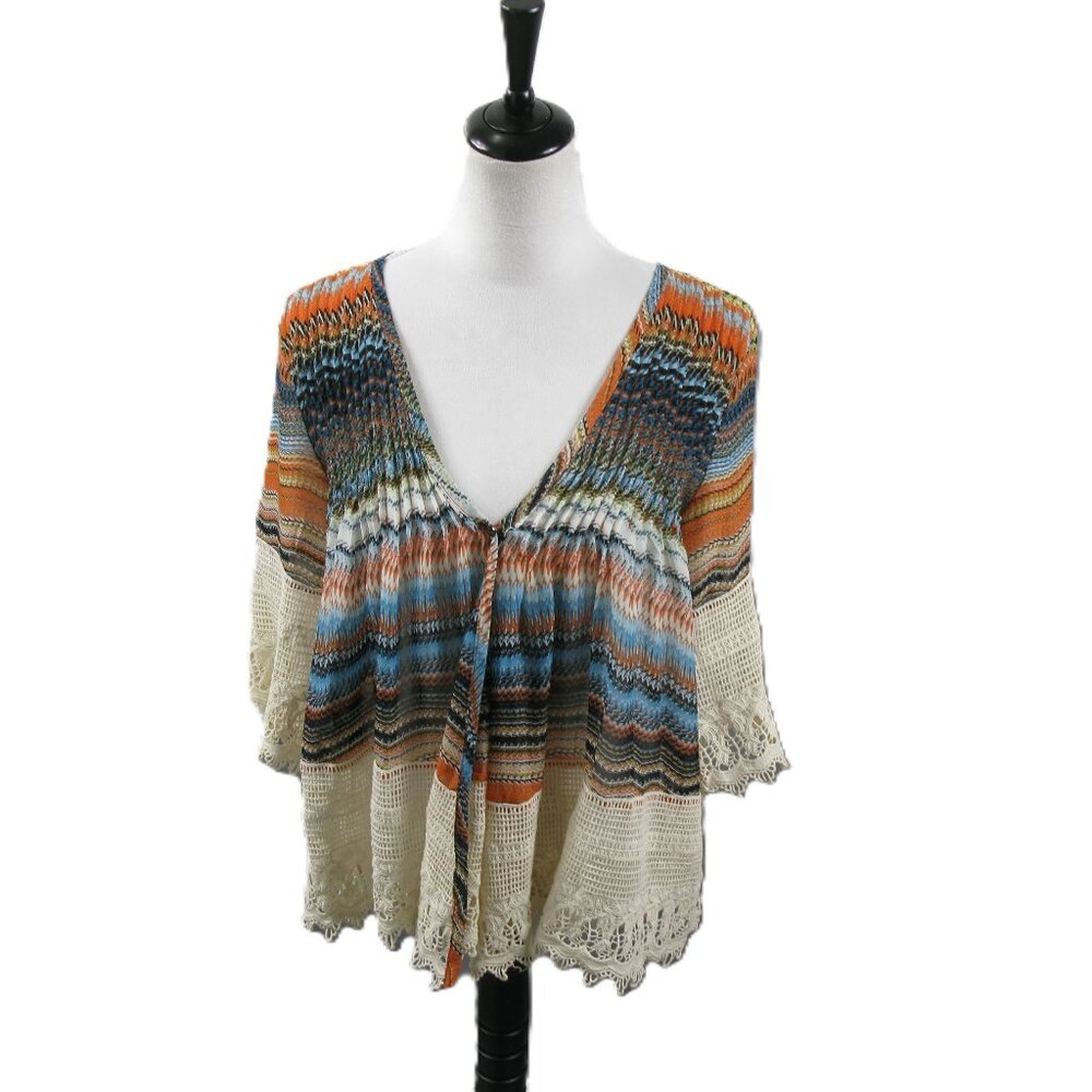 Gimmicks BKE Boho Semi Sheer Crochet Accent Blouse Size Medium